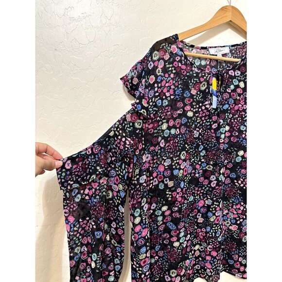 Libby Edelman Womans Floral Ruffeled Top Size 2X Whimsigoth Bloomcore - Picture 10 of 13